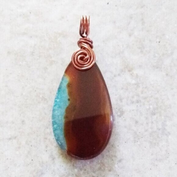 Blue Brown Russet Agate Pendant w. Crystalline Section - Boho SouthWestern Vibe - Picture 4 of 7